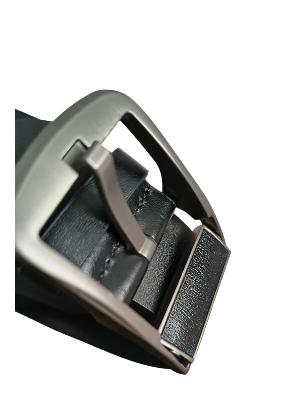 Men's Black Leather Belt with Silver and Black Buckle